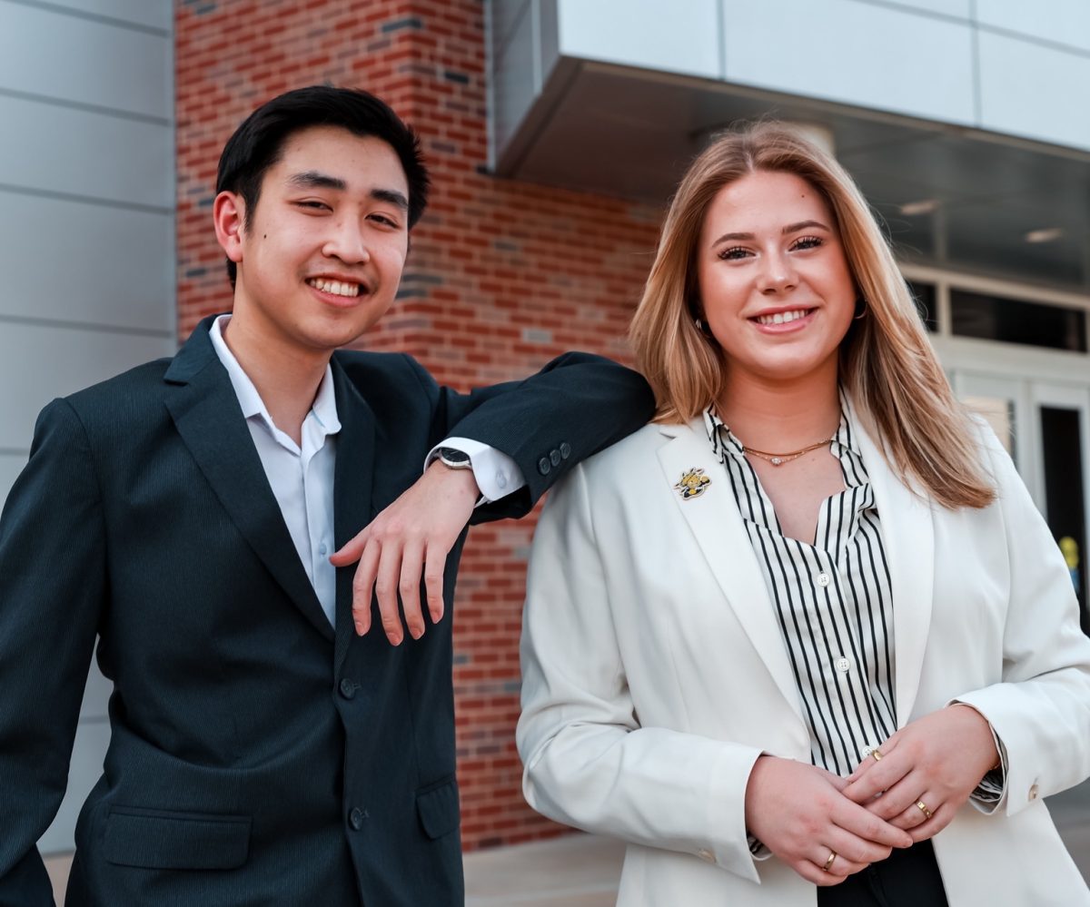 Student body vice presidential candidate Matthew Phan and presidential candidate Kylee Hower pose for a photo. Photo courtesy of Hower and Phan.