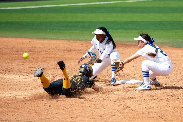 Addison Barnard slides to second base on April 6 against Tulsa. Barnard had two hits and two runs.