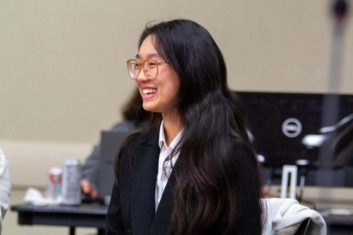 Jia Wen Wang grins as she is approved for the treasurer position for the 67th session. Wang cited her experience in the role, as well as her dedication to Student Government, as to why she would be an ideal candidate.