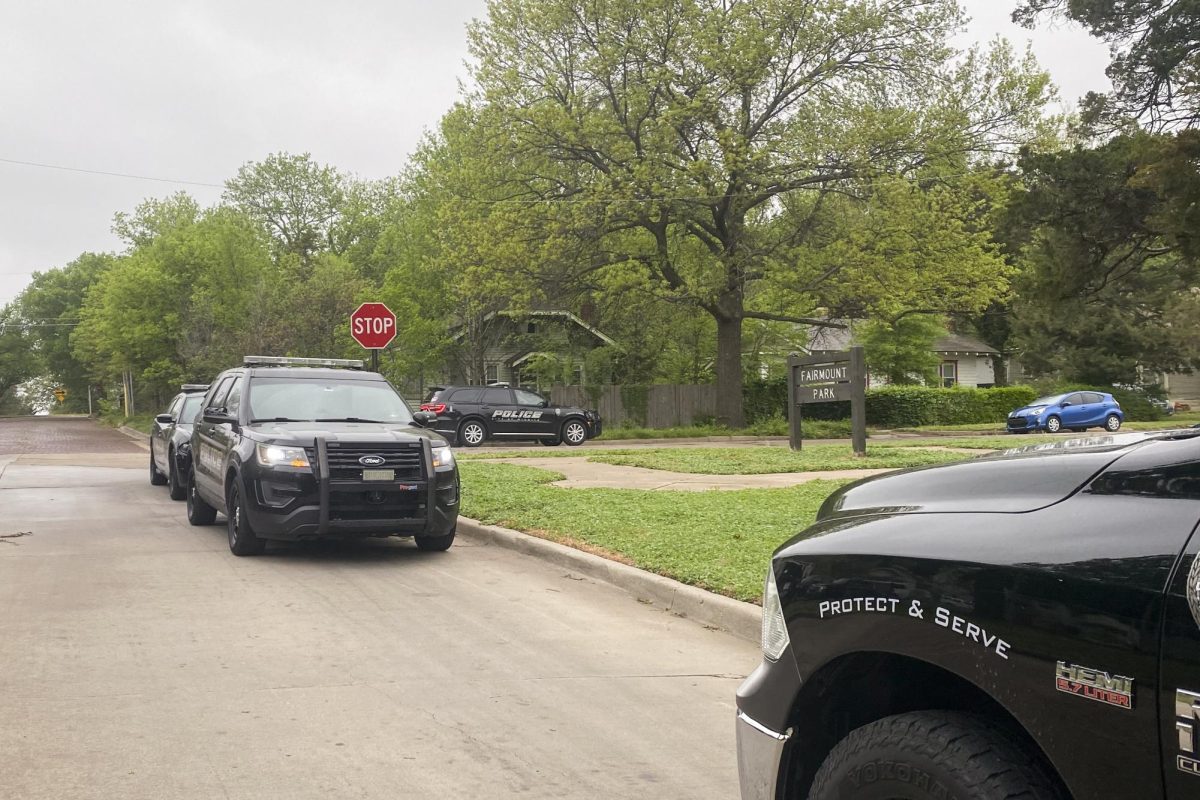 Wichita Police Department vehicles near Fairmount Park on April 18, following the death of a man that morning.