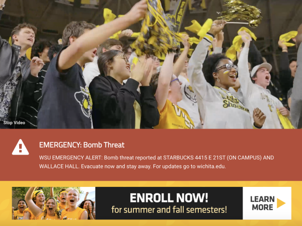 On Thursday evening, Wichita State police alerted WSU students to a bomb threat on campus. (Screenshot from wichita.edu homepage)