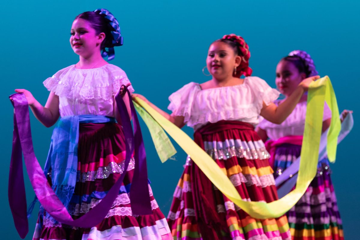 Dancers from Raices De Mi Tierra Ballet Folklorico perform Canto Nahuatl: Xochipitzahuatl at the Wichita Contemporary Dance Theatre show on April 25. Raices De Mi Tierra Ballet Folklorico performed on April 25, 26, and 28.