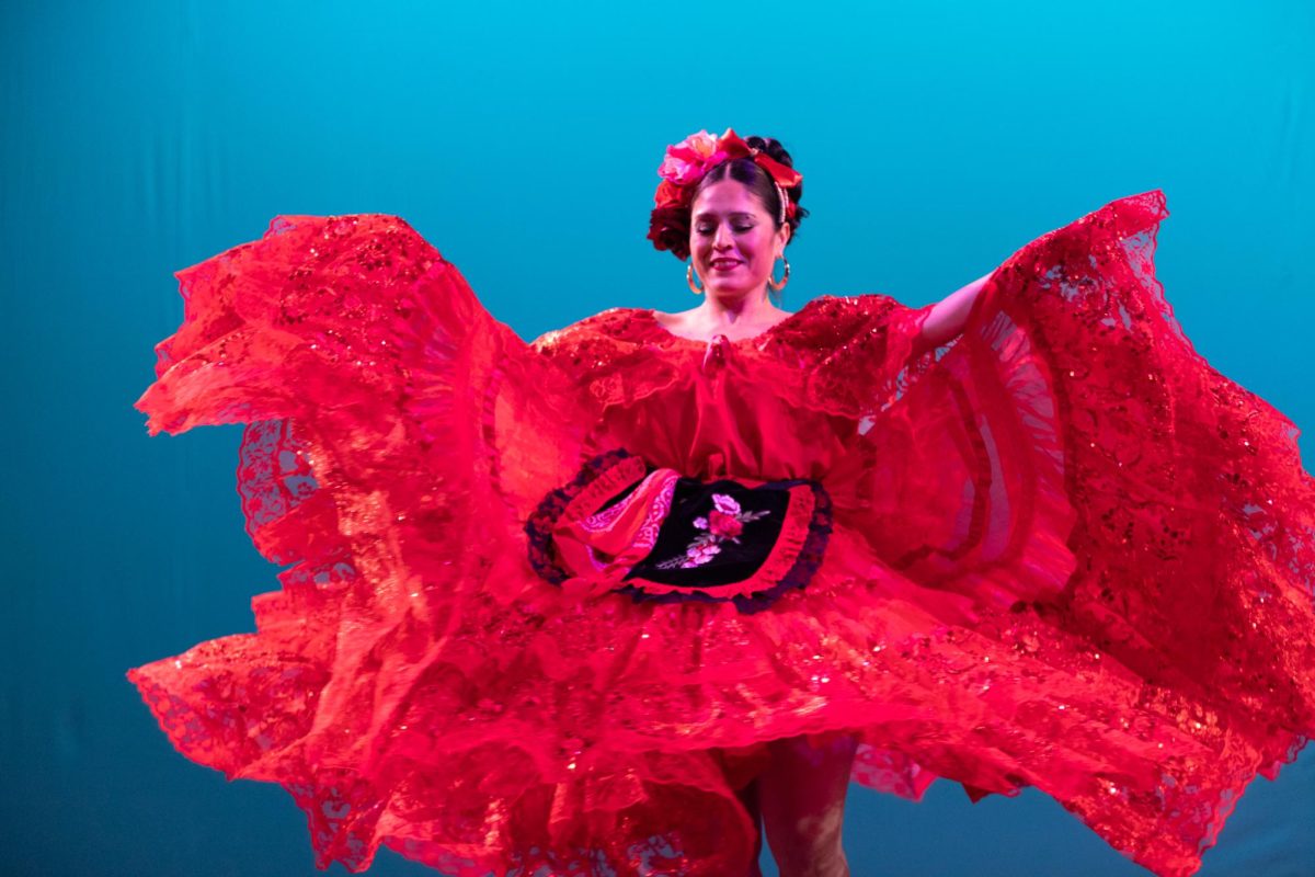 A dancer from Raices De Mi Tierra Ballet Folklorico performs Veracruz: La Bruja at the Wichita Contemporary Dance Theatre show on April 25. Raices De Mi Tierra Ballet Folklorico performed on April 25, 26, and 28.