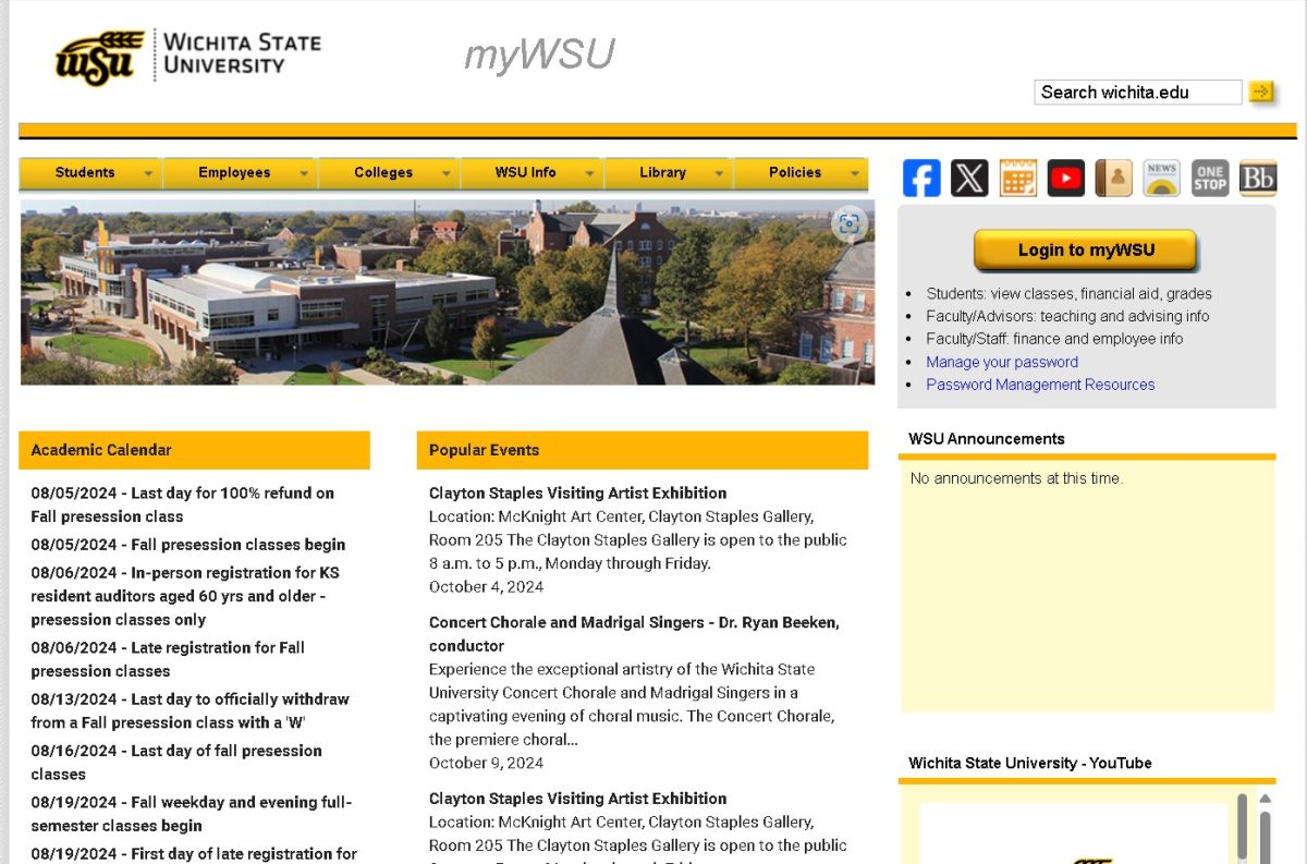 A screenshot of the myWSU homepage on July 24. 2024. Screenshot courtesy of mywsu.wichita.edu.