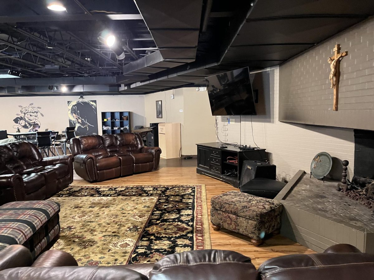 The Newman Center lounge in the basement of St. Paul’s Catholic Student Center.