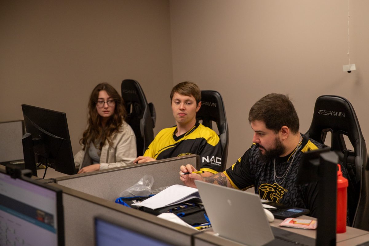 Kenzie Kessler and Lane Pywell meet with Joe Mazzara, the new Wichita State esports director. Mazzara has been involved with the esports team since it was founded in 2019.