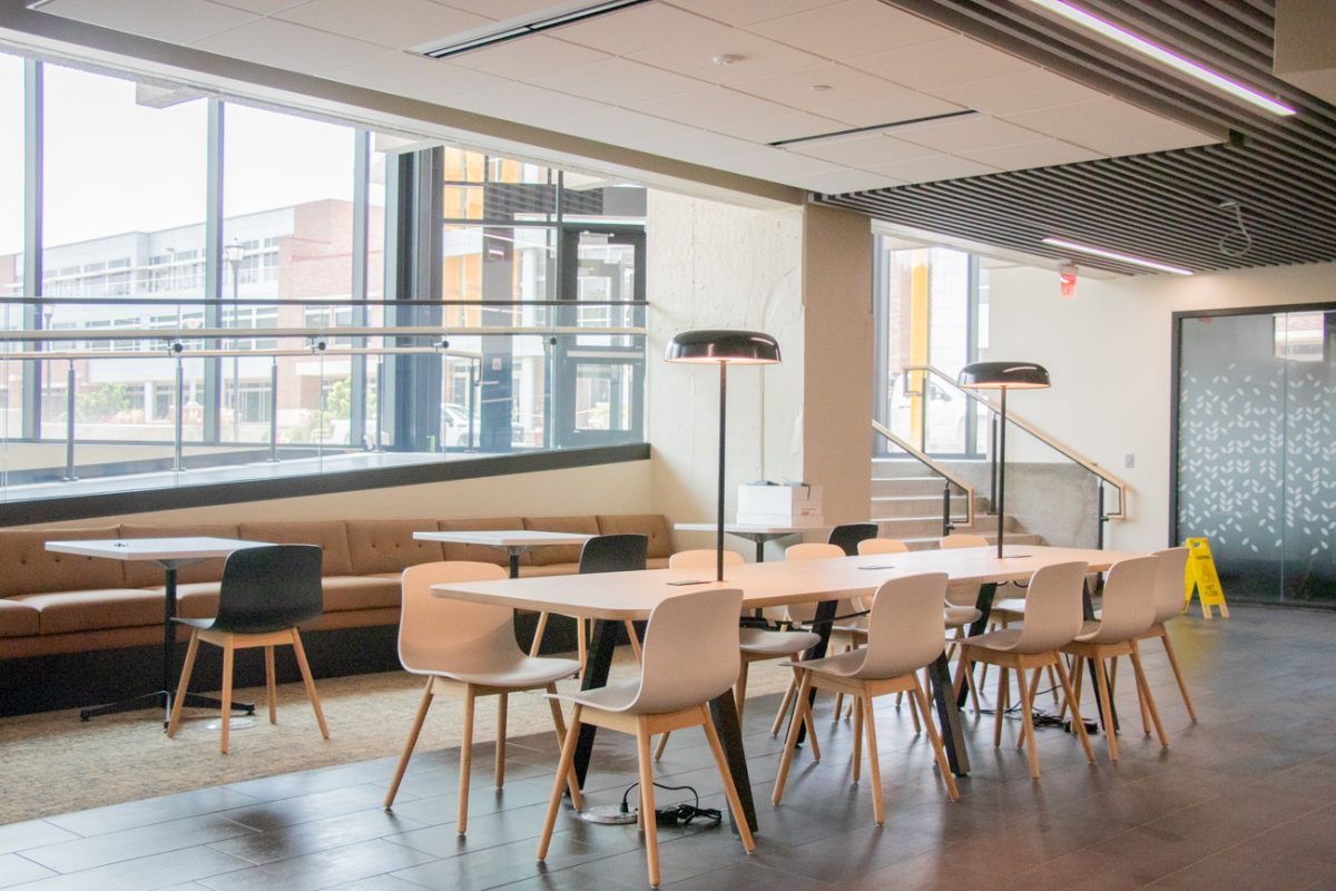 Lounging and study areas designed for students in the new Shocker Successs Center located  next to the Rhatigan Student Center and Ablah Library at Wichita State. The Shocker Success center opened in August.