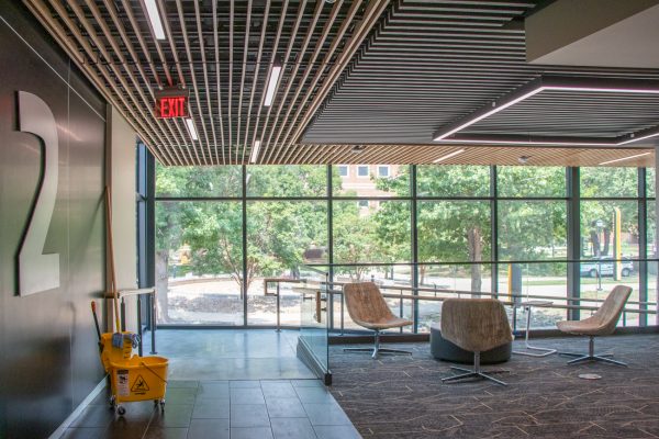 The second floor ofShocker Success Center looking over the Plaza of Heroines on July 26. The second floor houses the Shocker Learning Center, which includes several tutoring services.