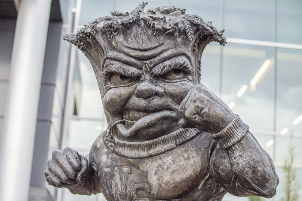 Statue of WuShock outside of the Steve Clark YMCA on Aug. 14.