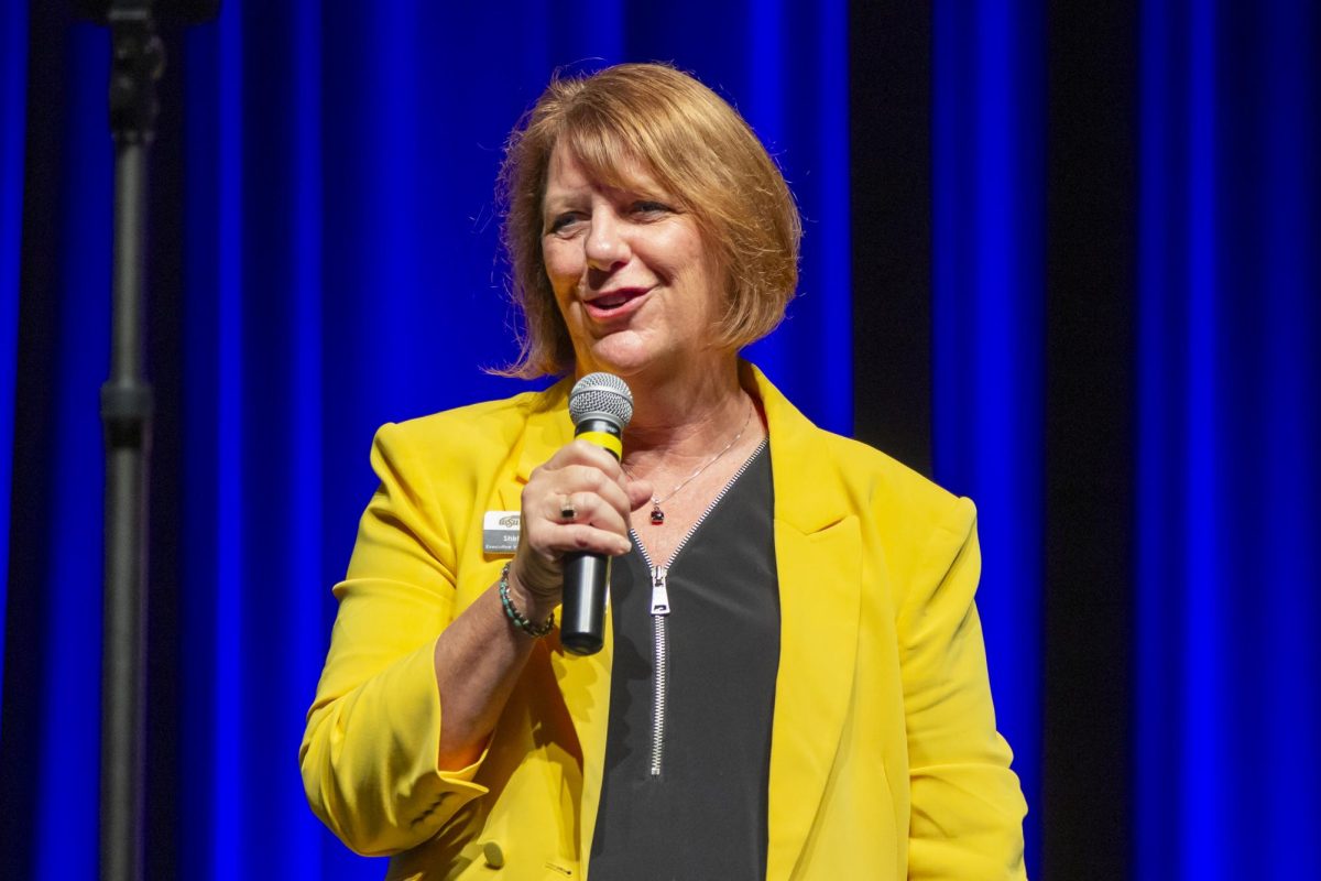 Provost Shirley Lefever speaks to attendees of the 2024 Fall Address on Aug. 14. Lefever plans to retire at the end of 2024.