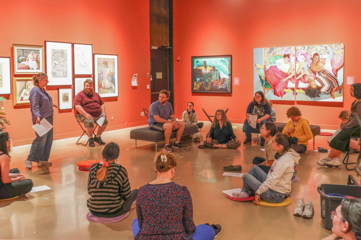 Wichita State students and members of the community participated in mindful breathing from noon to 12:30 p.m. The group took time out of their day to refocus and meditate at the Ulrich Museum of Art.