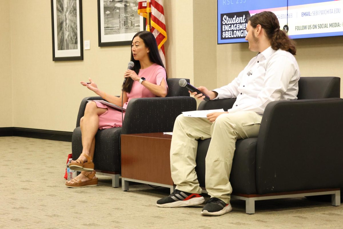 Mayor Lily Wu answers student questions during a live Q&A hosted by Shockers Vote Coalition on Sept. 25 at the Rhatigan Student Center. Wu discussed the importance of voting, city policies, and future initiatives for Wichita.