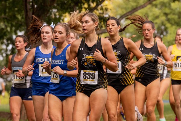 Sophomore Amanda Treptow leads a group of runners during the JK Gold Classic on Sept. 7. Treptow took 42nd overall in the second race of the 2024 season. (File photo)
