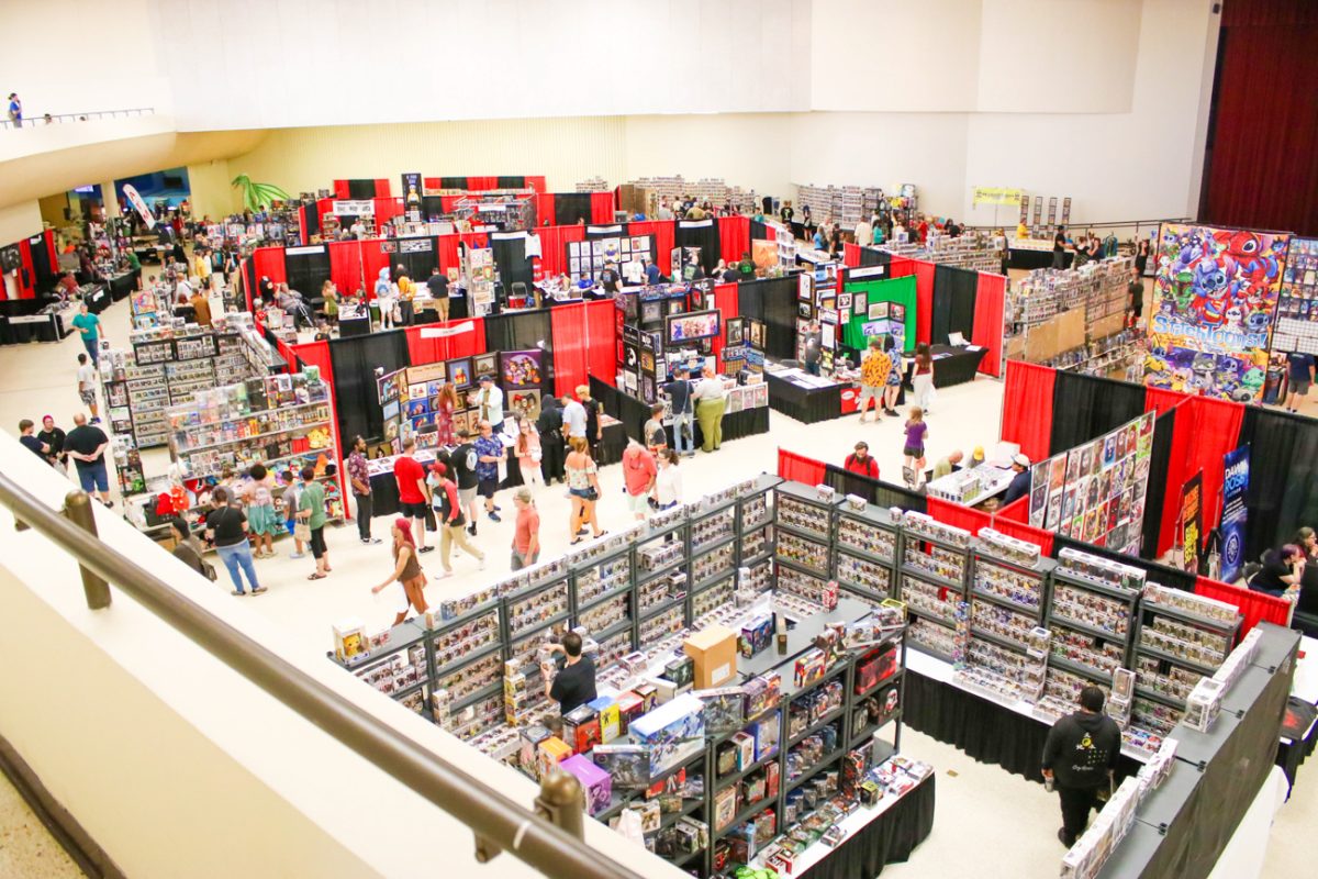 A top view of the ICT Comic-Con in the Century II Exhibition Hall, where a variety of booths and vendors were present. The event took place on Aug. 31.