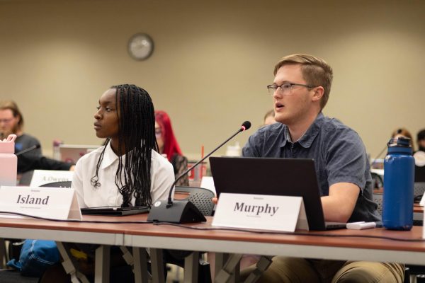 Fine Arts senator Patrick Murphy speaks during an SGA meeting on Sept. 12. The senate voted on funding for 64 student organizations. 