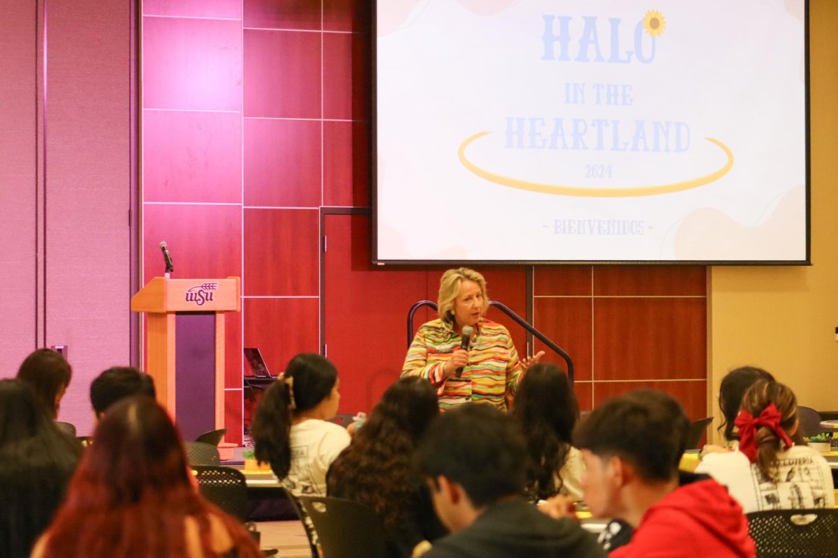 Terri Hall spoke to HALO high school students during a conference on Sept. 16. The event provided Kansas high schools with the opportunity to learn how to make their own HALO clubs more efficient.