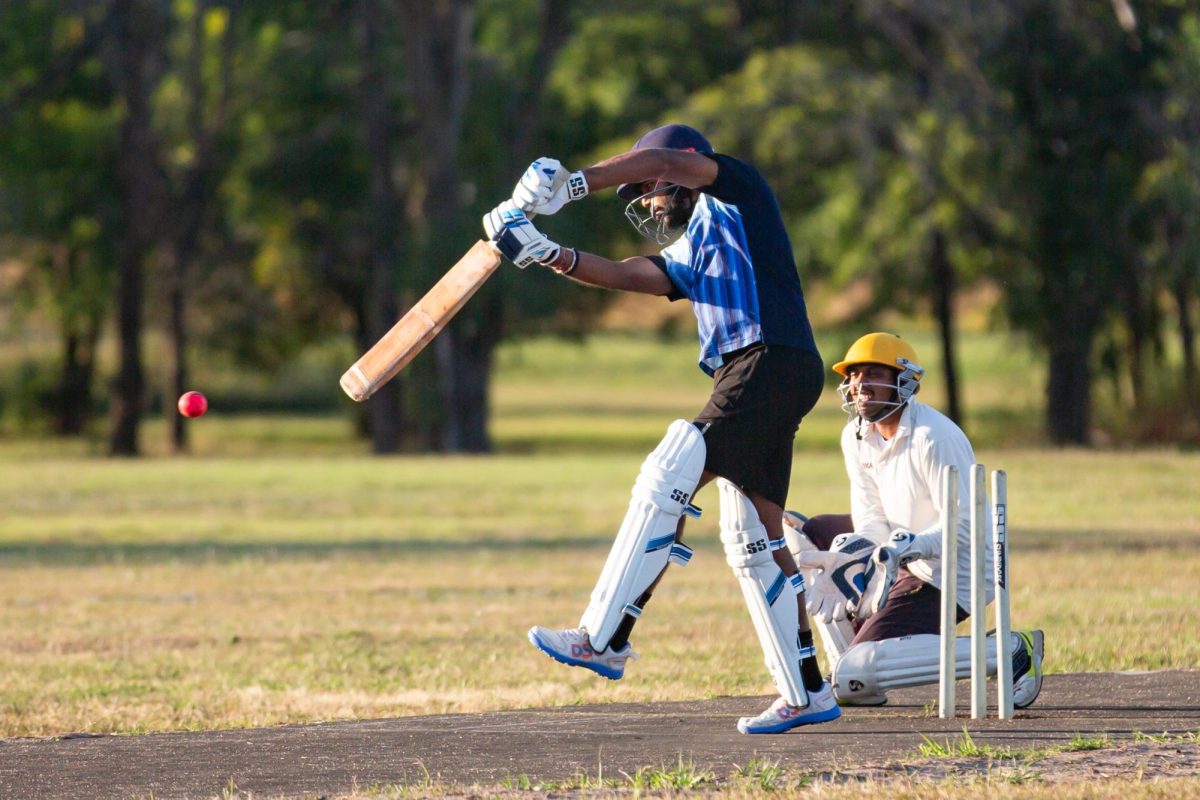 Sai Charan Reddy prepares to hit the ball delivered by a fellow teammate. He is one of more than 100 members on Wichita State's Cricket Club team.