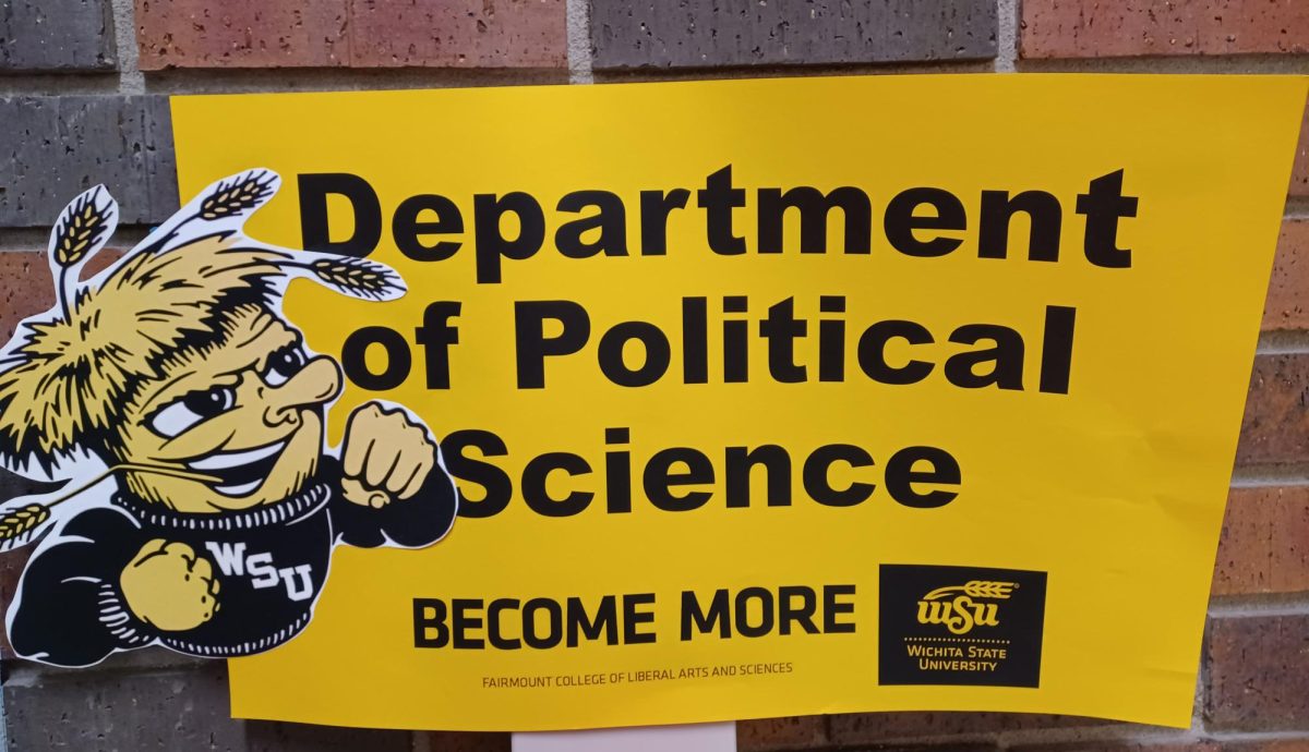 A sign for the political science department in Lindquist Hall. Political science students and faculty research various topics related to state and national politics. 