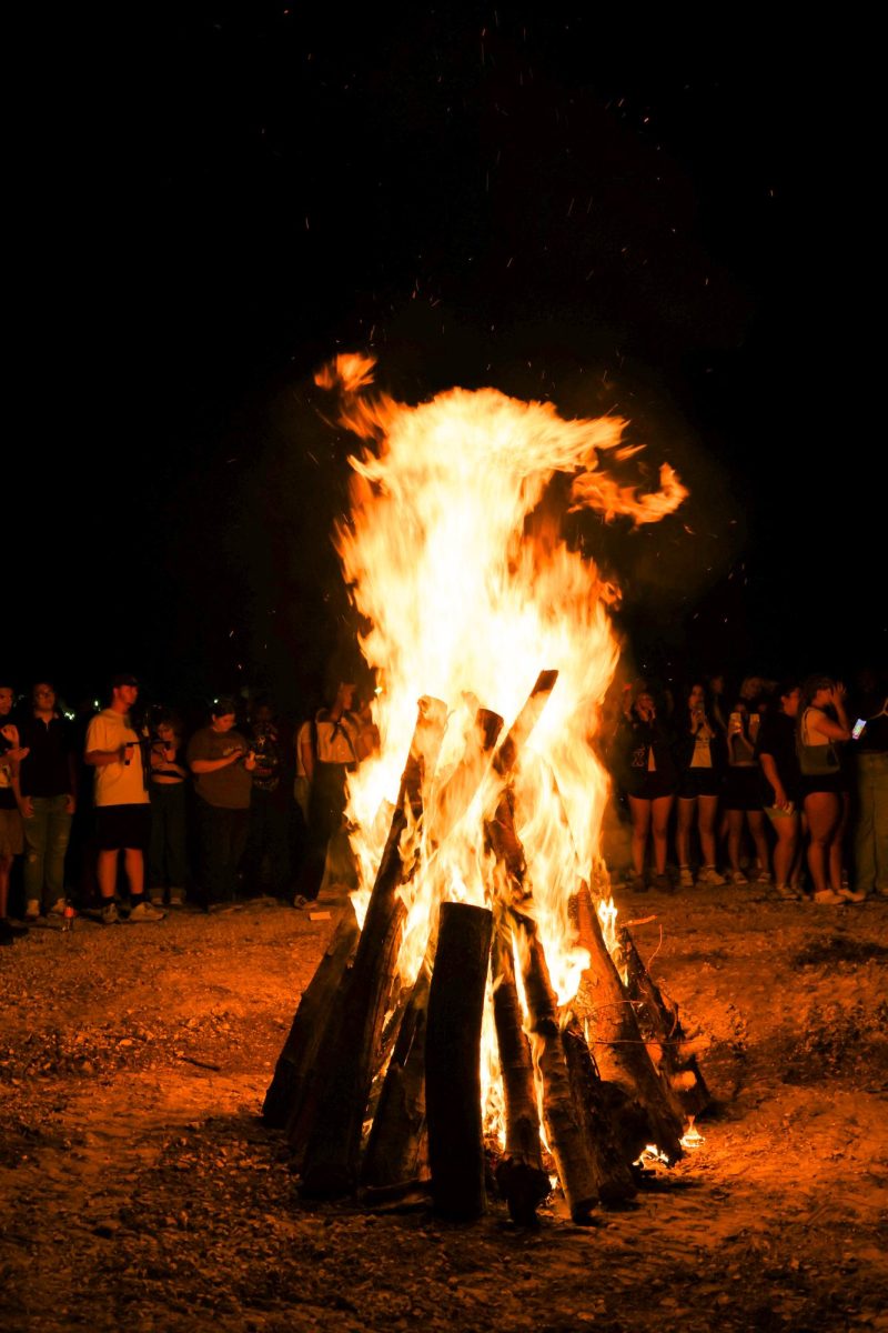 On Monday, Sept. 30, Wichita State kicked off Shocktoberfest with its annual bonfire. Students gathered around to watch the flames light up the night.