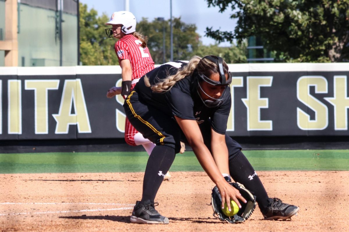 Junior Alex Aguilar picks up a ground ball during the eighth inning of WSU's game against Southern Nazarene. As a pitcher during the 2024 spring season, Aguilar made 21 appearances, including 11 starts.