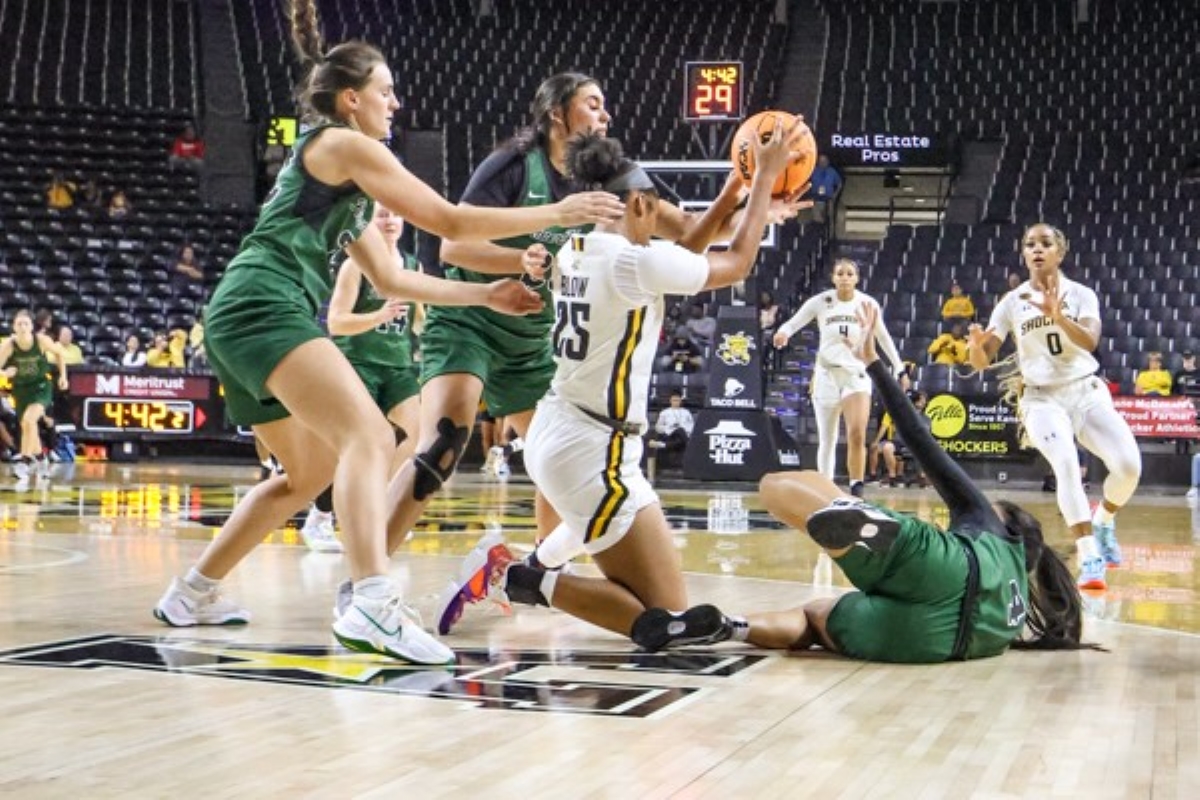 Sophomore Salese Blow steals the ball back from the Northeastern State RedHawks on Oct. 30. Blow was a three-time AAC Freshman of the Week during the 2023-24 season.