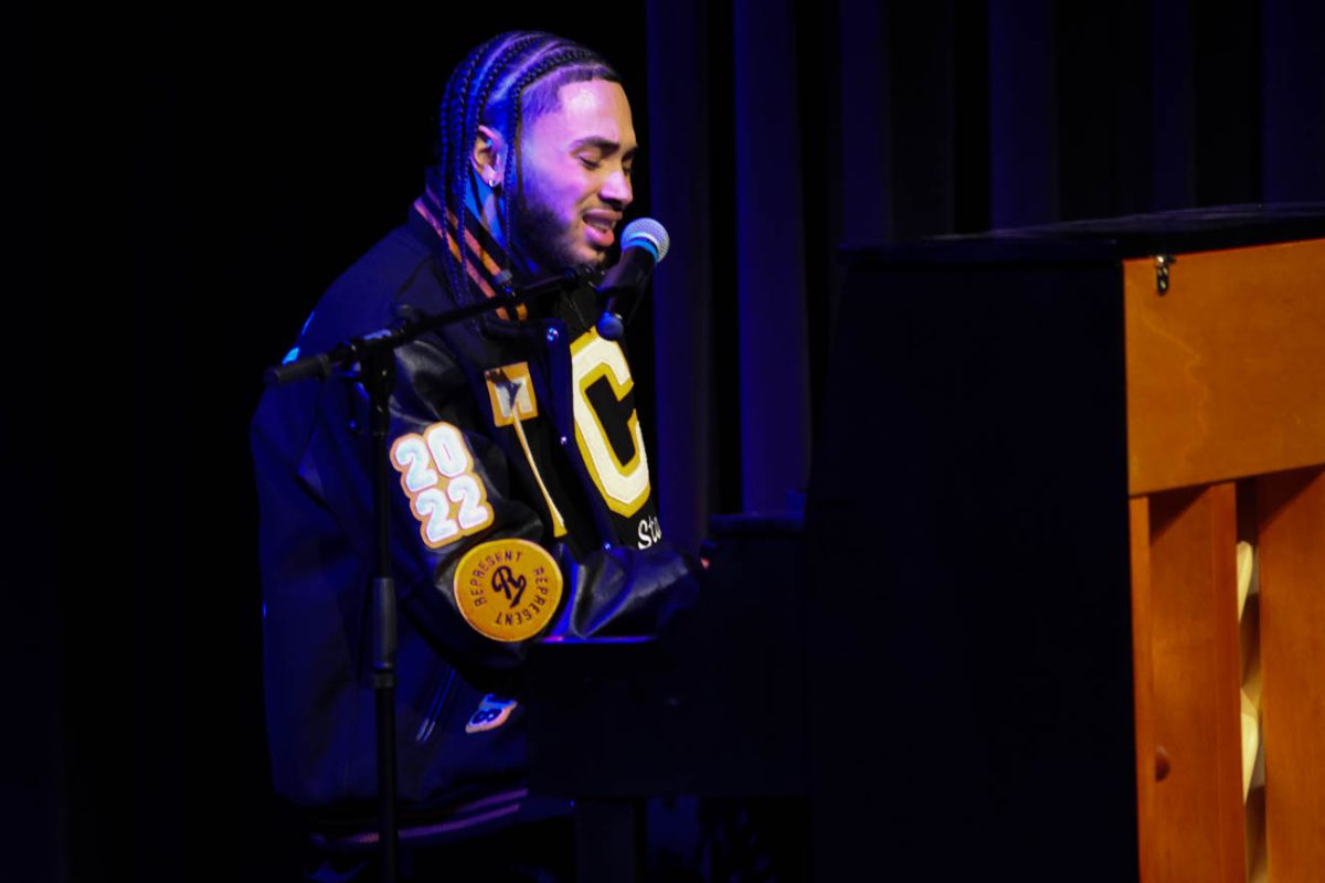 Caden Spaulding sings and plays the piano in the BSU Talent Show on Nov. 8.