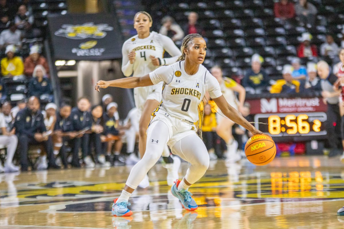 Graduate student Taylor Jameson plays against the Oklahoma Sooners on Nov. 19. Jameson scored 14 points for Wichita State.