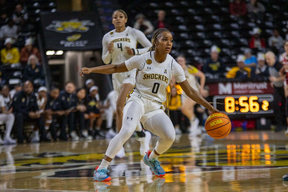 Graduate student Taylor Jameson plays against the Oklahoma Sooners on Nov. 19. Jameson scored 14 points for Wichita State.