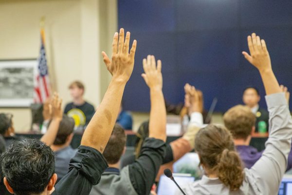 The Student Senate votes on a bill during the Nov. 7 meeting. The Senate decided on several bills.