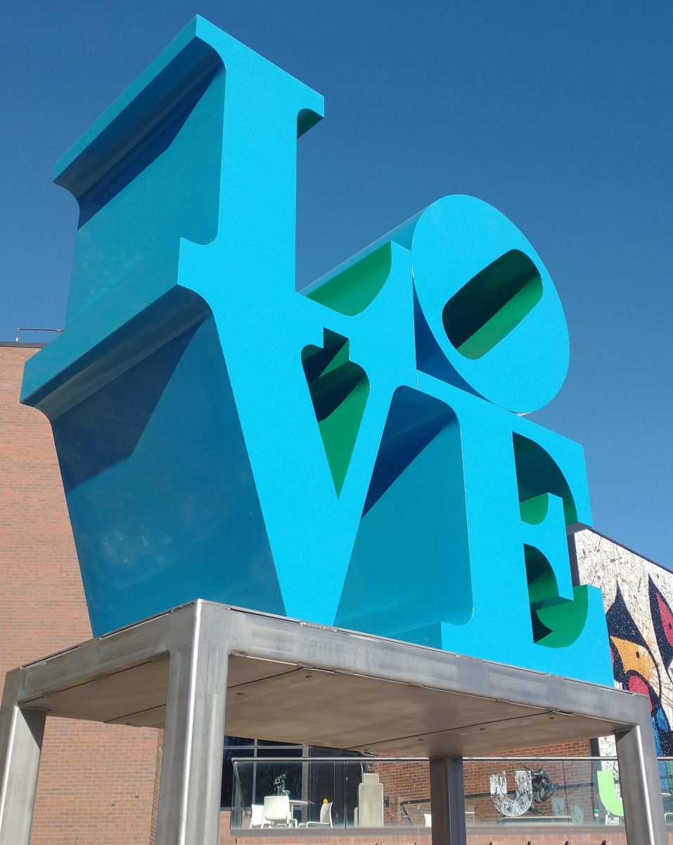 The LOVE Sculpture in front of Ulrich Museum of Art. It was recently reinstalled after being in conservation since June of 2022. 