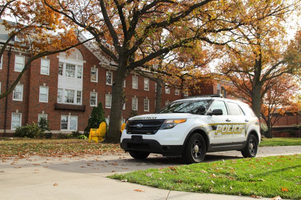 File photo of a police car parked in front of McKinley Hall at WSU.