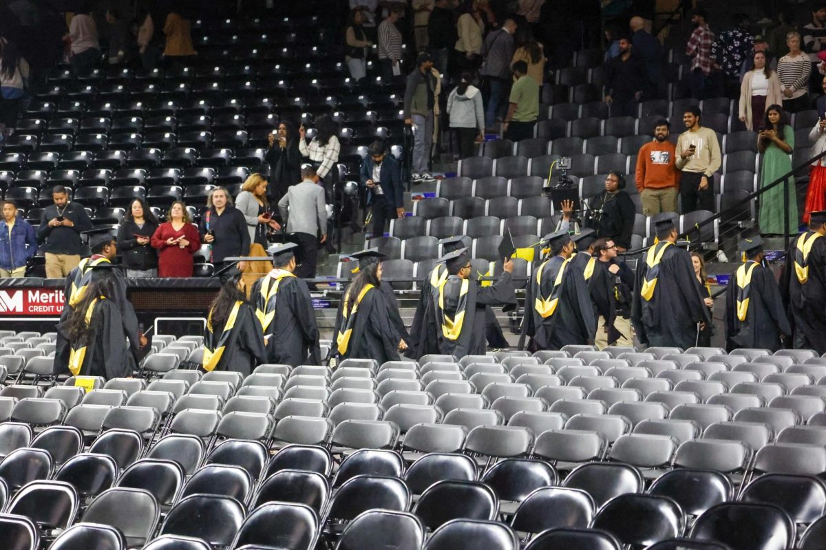 Graduates walk off at the conclusion of the ceremony. This would be the 127th commencement at WSU.