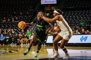 Wichita State forward Bre'Yon White plays defense against North Texas on Dec. 29. White finished with one steal and three points in the WSU loss.