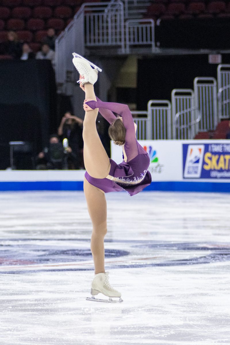 Audrey Shin completes an upright spin while competing in the Championship Pairs competition on Jan. 23. Shin, and her partner Balazs Nagy, placed fifth with a score of 62.06.