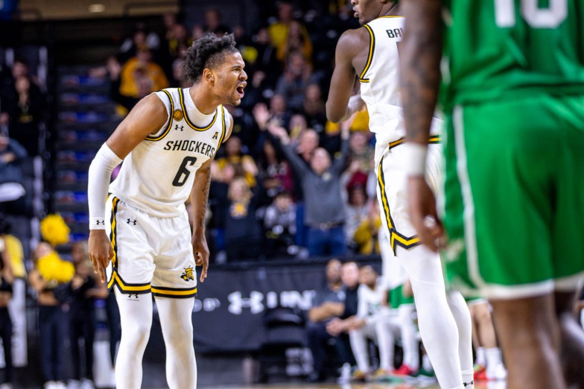 Corey Washington yells after a play in the second half on Jan. 29. Washington scored 11 points in his 24 minutes against North Texas.