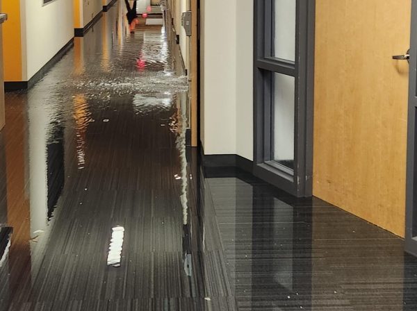 The ground floor of Shocker Hall Building C is flooded in water on Feb. 1 (Courtesy of Emma May).