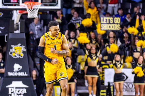 Xavier Bell celebrates after making a 3-point shot against UTSA. Bell scored 12 points and grabbed six rebounds on Feb. 12.