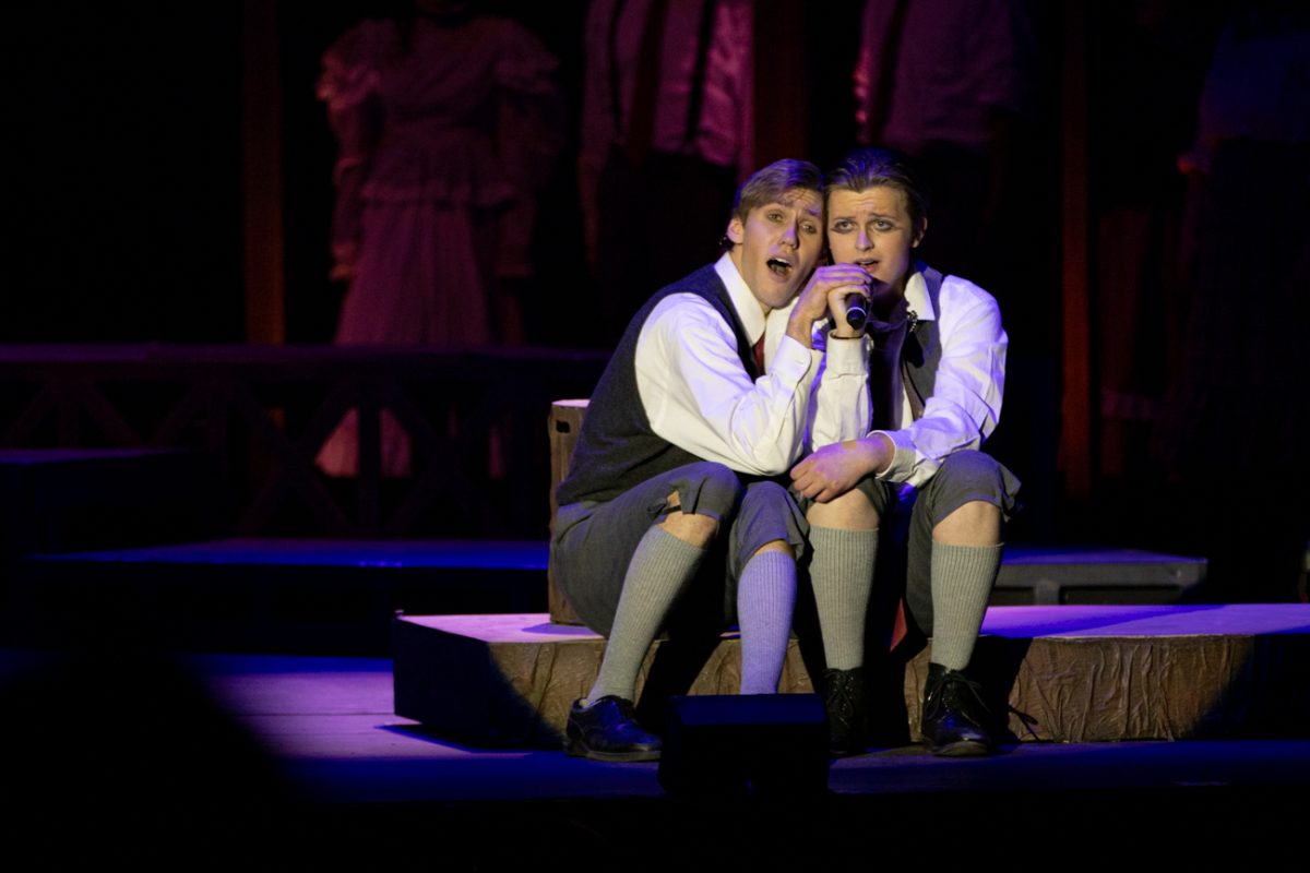 Zeke Thompson and sophomore Jacob Crabtree sing together "The World of Your Body (Reprise)" on Feb. 21. The performance of "Spring Awakening" was put on by the School of Performing Arts.