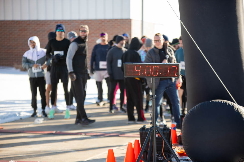 Racers gather at the start of the Wichita State Eningeering 5K Run/Walk on Saturday, Feb. 24. More than 100 students, faculty, staff and community members particpated in the annual race held to raise money for need-based financial aid for WSU engineering students.