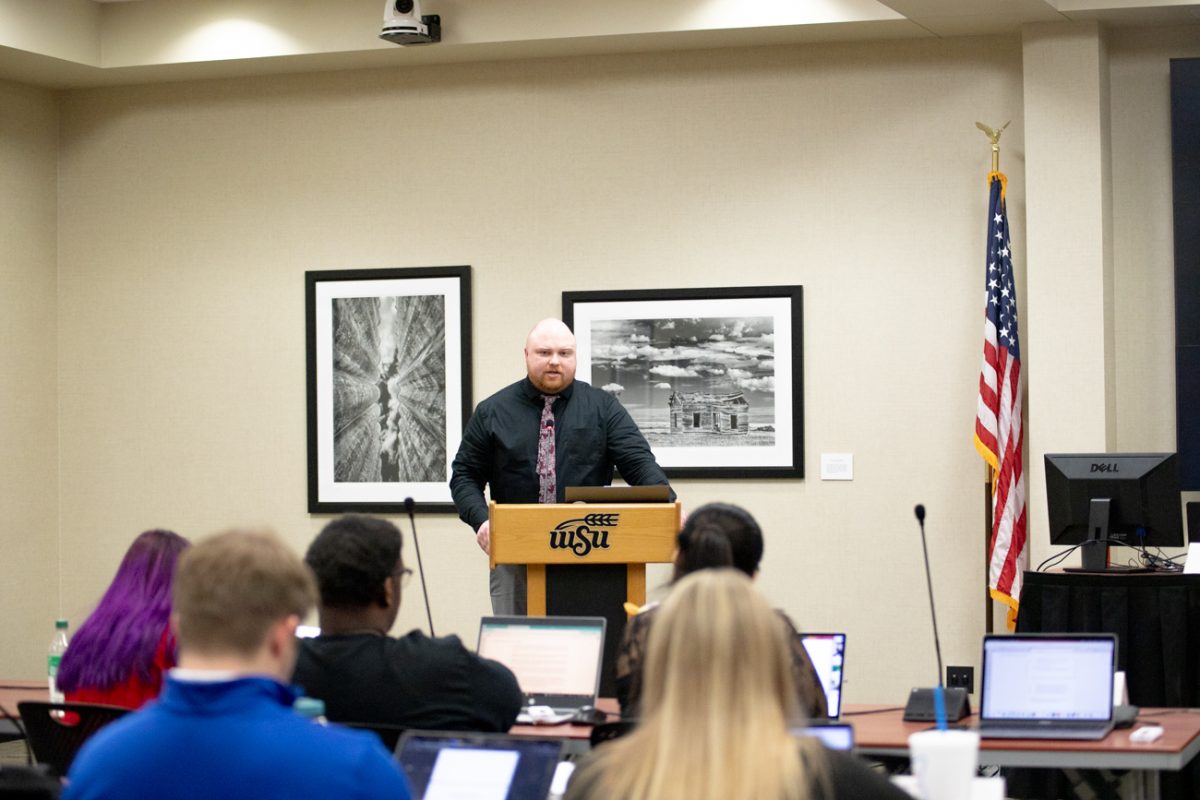 SGA Sen. Hatch introduces his resolution, "Ice out ICE," to the Student Senate.