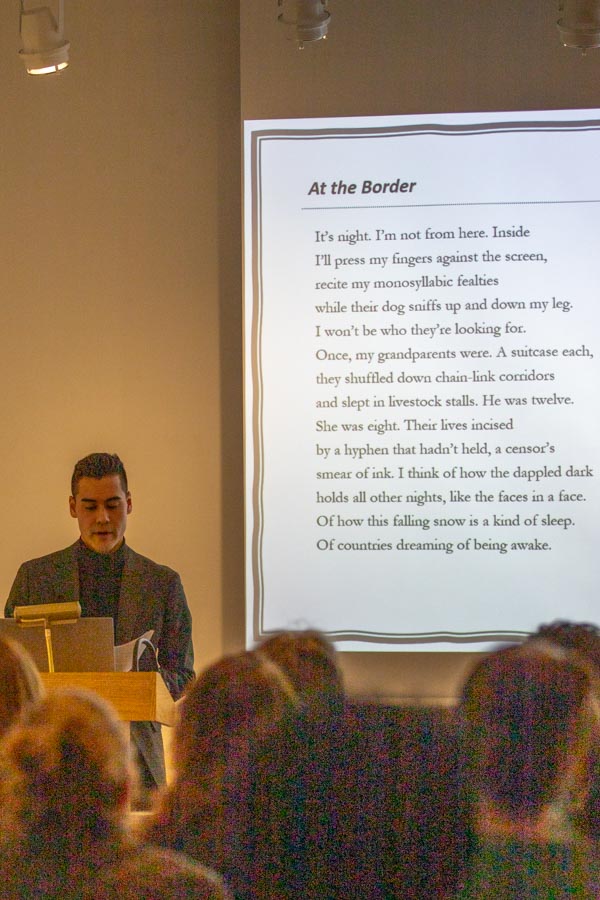 Michael Prior, an emerging poet, read out poetry from his books. The event took place at the Ulrich Museum.