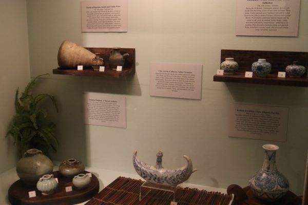 Pottery from China and Asia on display at the Lowell D. Holmes museum in Neff Hall. The exhibit featured displays curated by students at Wichita State.