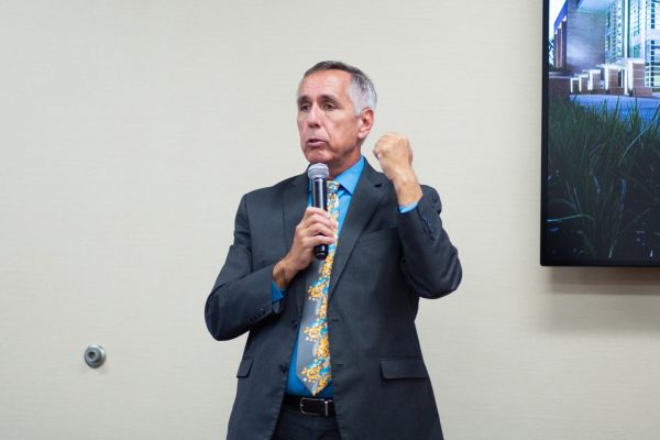 Dean of University Libraries Brent Mai speaks at a campus visit prior to being hired at WSU in 2023 (File photo).