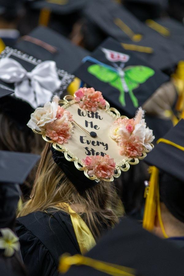 Students decorated their graduation caps for the 2025 spring commencement.