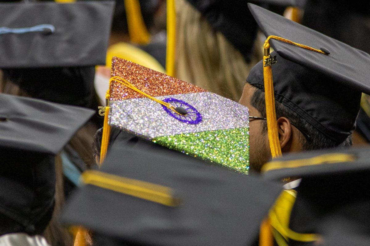 Students decorated their graduation caps for the 2025 spring commencement.