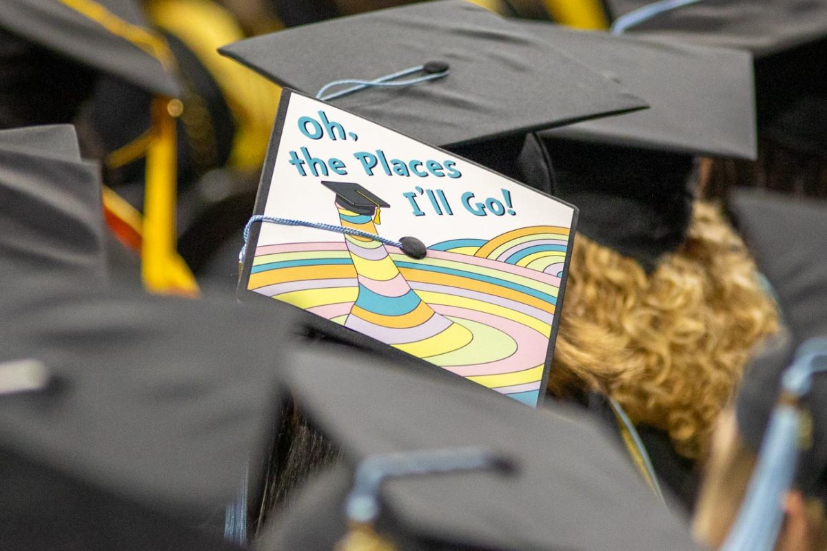Students decorated their graduation caps for the 2025 spring commencement.