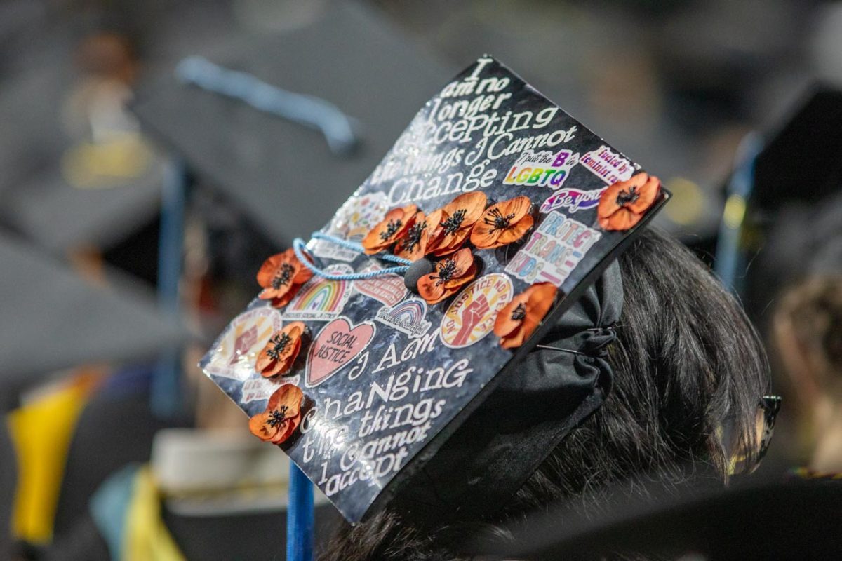 Students decorated their graduation caps for the 2025 spring commencement.