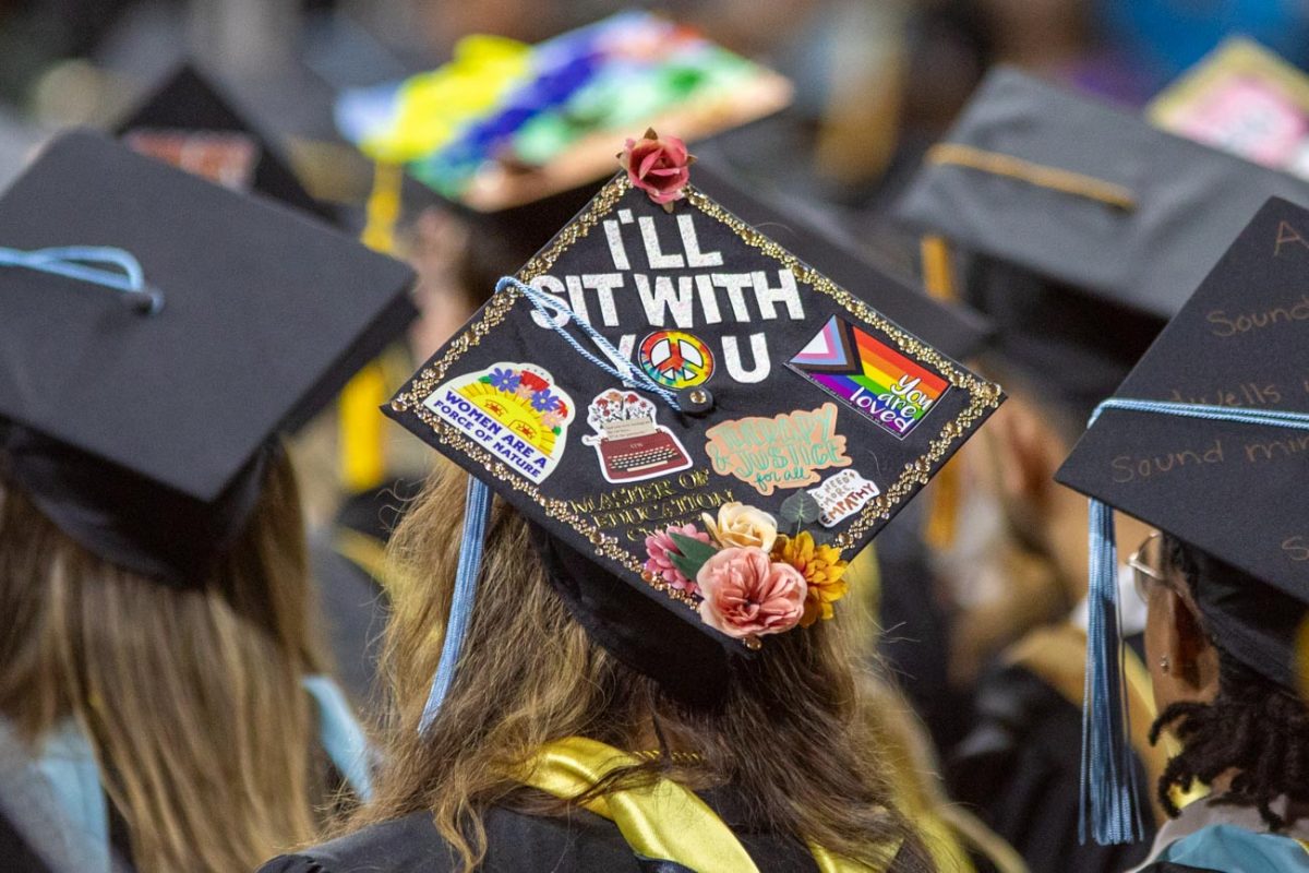 Students decorated their graduation caps for the 2025 spring commencement.