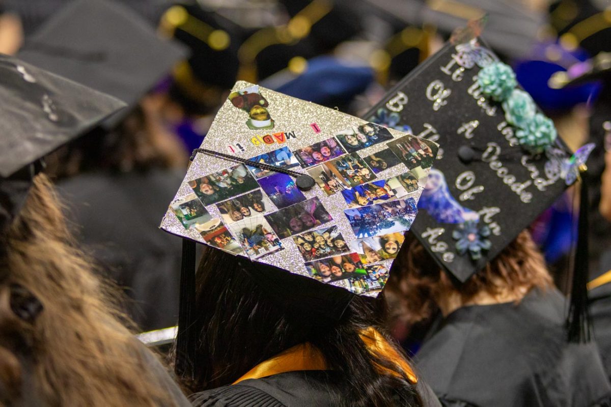 Students decorated their graduation caps for the 2025 spring commencement.