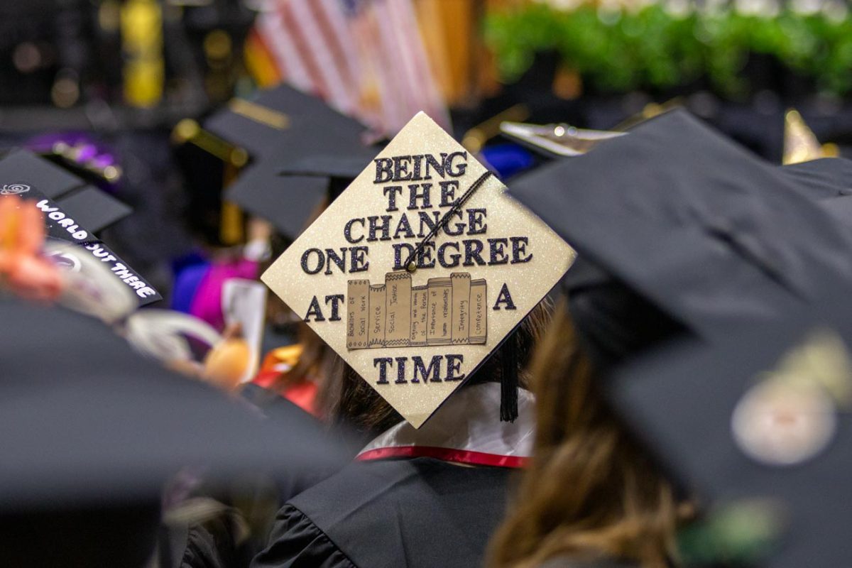 Students decorated their graduation caps for the 2025 spring commencement.